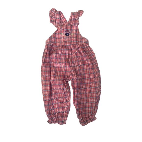 Vintage Oshkosh pink plaid ruffle overalls 24 m tide Mexico bubble - Picture 1 of 6
